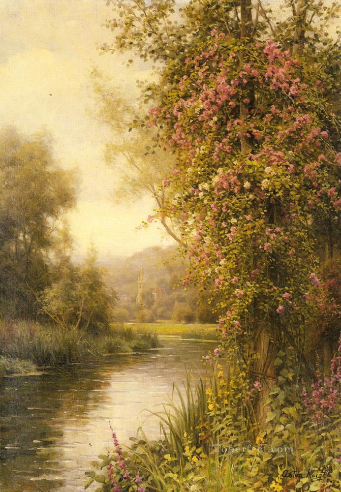 曲がりくねった小川に沿って咲く蔓 ルイ・アストン・ナイト油絵
